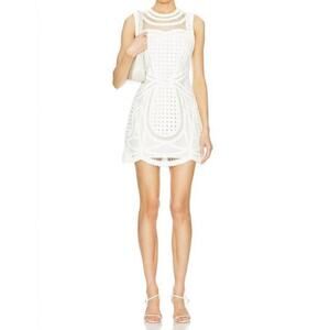 SIMKHAI Coen Crewneck Mini Dress in White Size 10